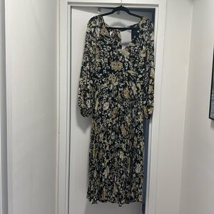 Club Monaco Navy Pleated Maxi Dress